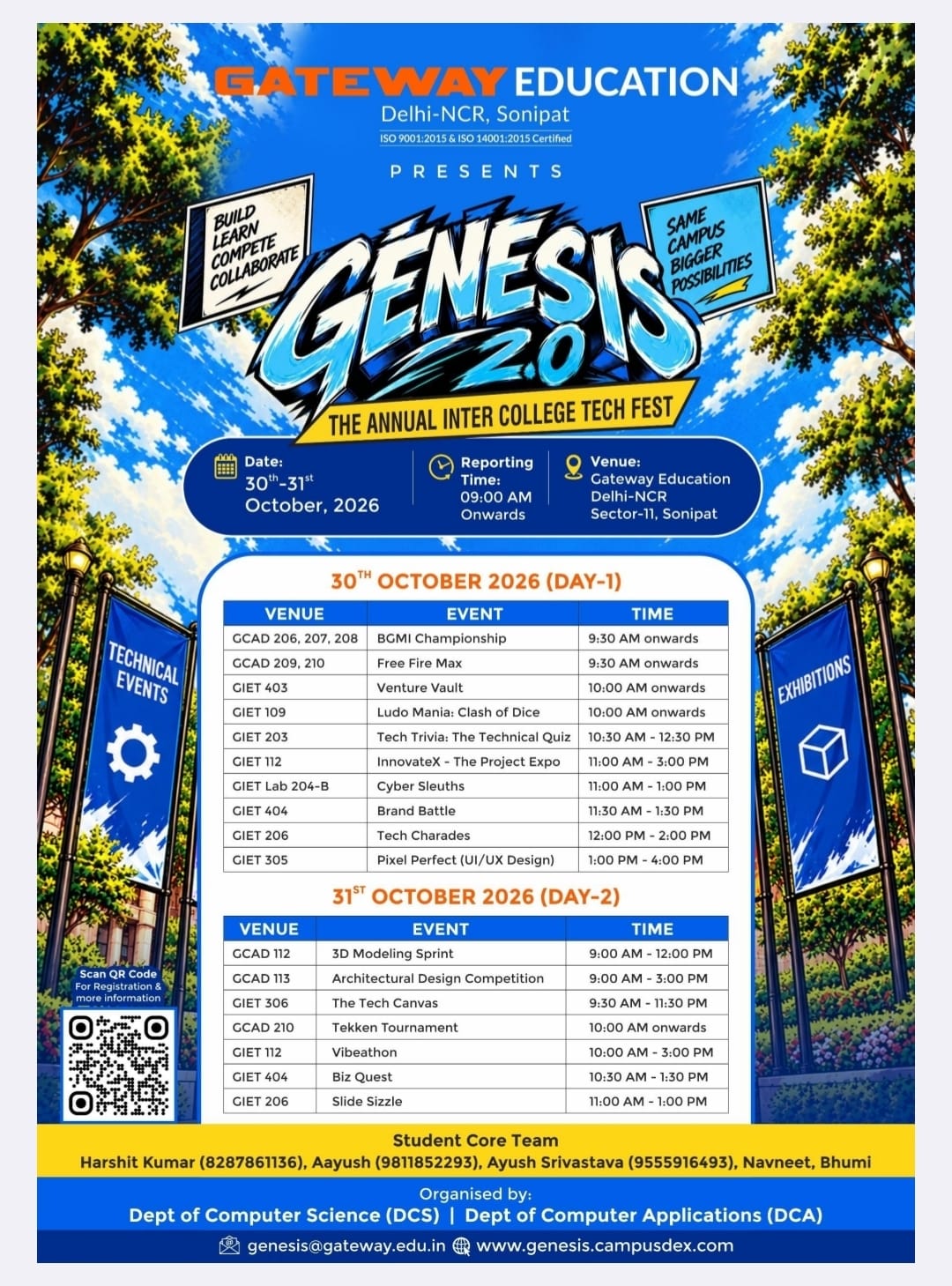 Genesis 2.0 Activities Schedule